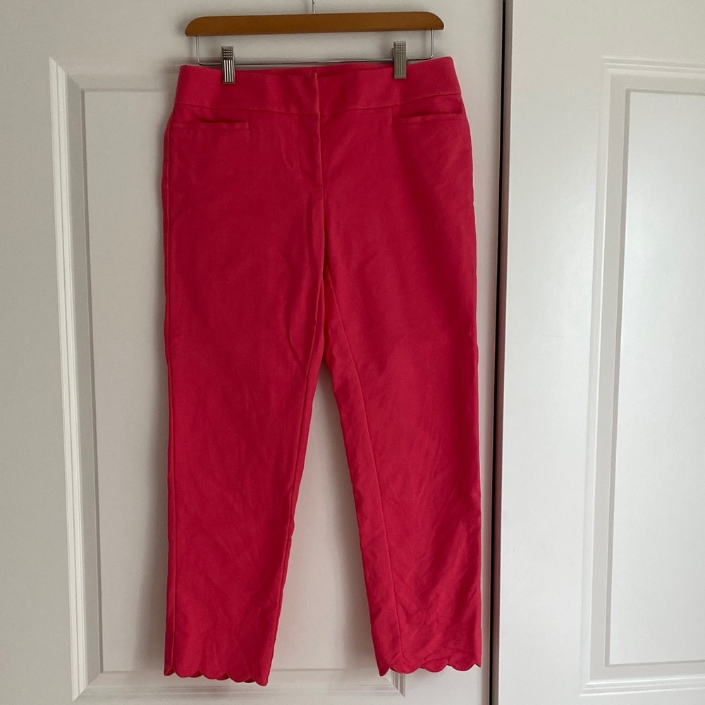 LOFT Bright Pink Cropped Scallop-Hem Pants